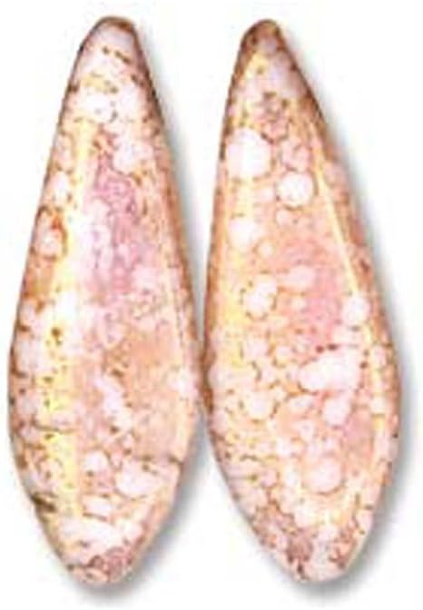 White Terracotta Red 25 Czech Glass Dagger Drop Beads 5x16mm