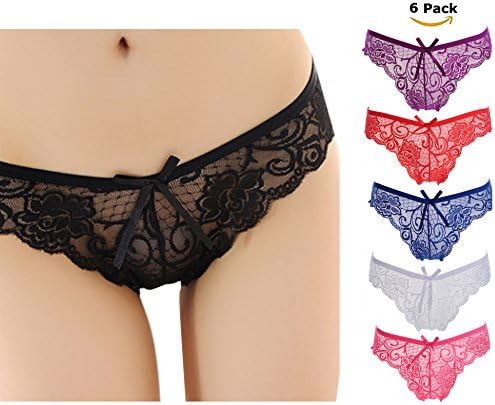 JALIYO Sexy Panties Lace Underwear 6 Pack Bridal Wedding Lingerie Gift (No.6 See Through Panties)