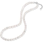 Pearl Necklace for Women, AAA+ Freshwater Cultured Pearl Strand,18 Inch with Sterling Silver Clasp, Elegant Pearls Classic Jewelry Gift for Mother's Day | Christmas | Wedding | Anniversary for Mother Wife Daughter