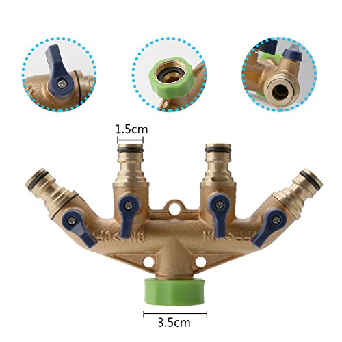 A-SZCXTOP Brass Fittings 4 Way Quick Connector Nipple Joint Garden Water Tap Hose Adapter With Water Control Valve(3/4 DN 20)