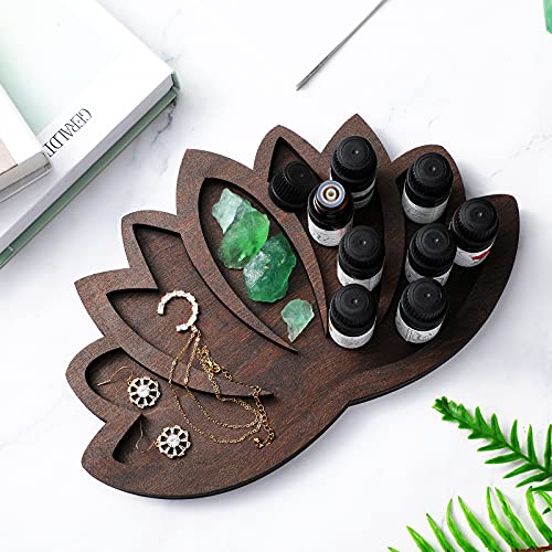 Yuntau Wood Tray Crystals Holder Wooden Lotus Holder Crystal Tray for