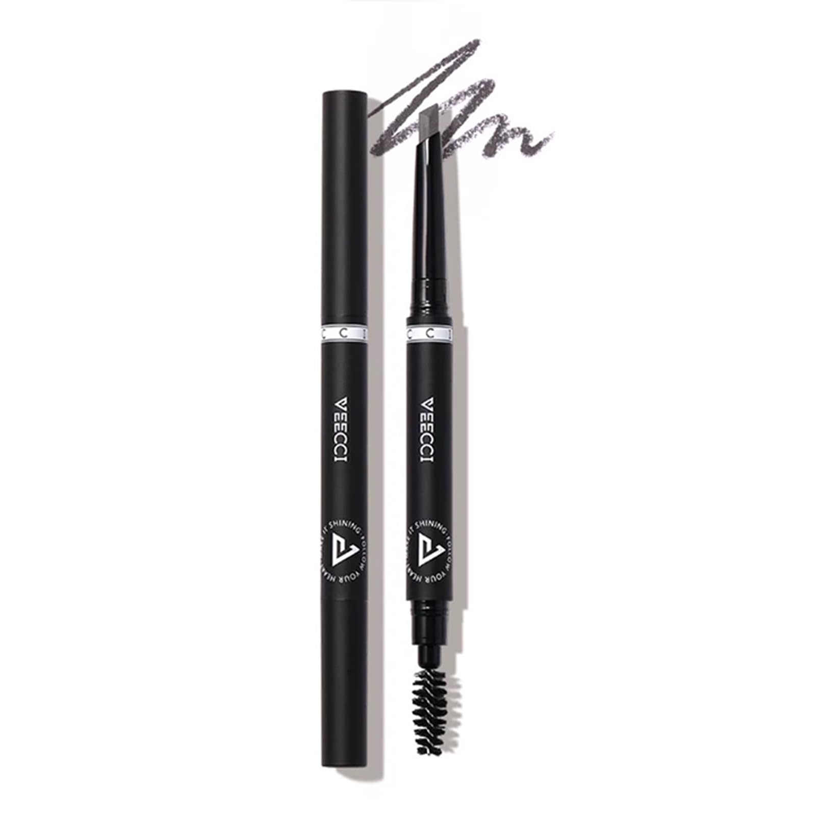 VEECCI Diamond Eyebrow Pencil - Long Lasting & Smudge-proof, Dual-Ended with Soft Brush - Vegan Formula for Microblading Effect Brows (Dark Grey)