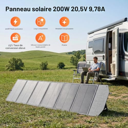 CTOLITY 200W Foldable Solar Panel, Waterproof Monocrystalline Modules, MC4 20.5V Output, Compatible with Power Plants, Motorhomes, Boats and Homes