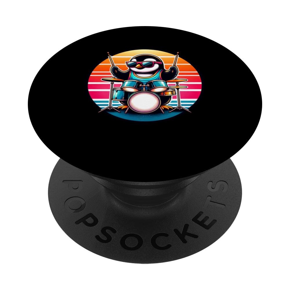 Funny Penguin Drummer Rock Band Musician Drumsticks PopSockets Swappable PopGrip