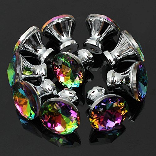 IFOLAINA Pack of 10 Crystal Glass Cupboard Wardrobe Cabinet Drawer Knob Door Pull Handle Colorful
