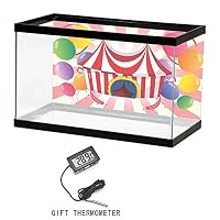 DragonBuildingMaterials Aquarium Fish Tank, Circus Decor, Cartoon of Circus Tent with Colorful Balloons Striped Background, 24"x11.8" Sun and Desert Style PVC Adhesive Decor Paper Sticker 61x30cm