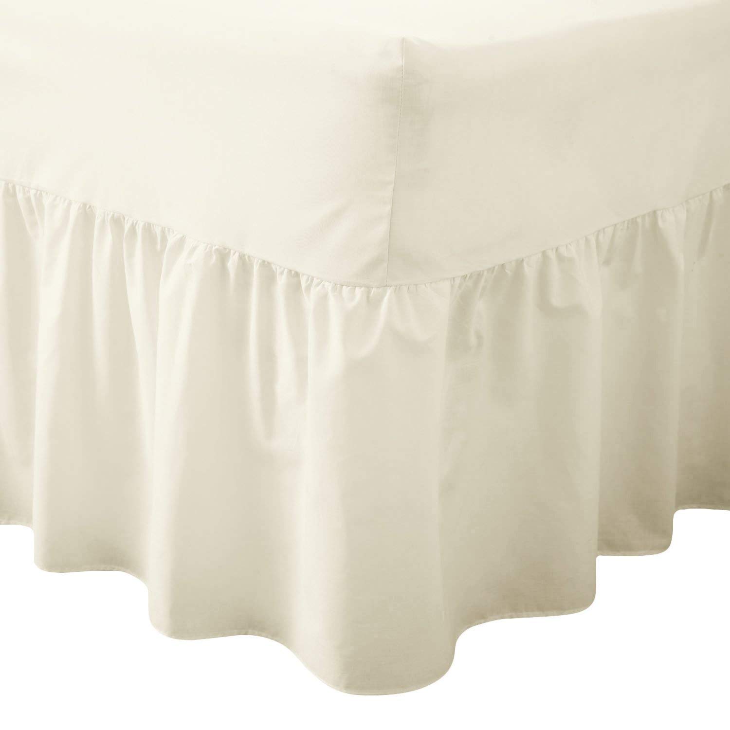 AmigoZone Plain Pollycotton Valance Fitted Sheet Or Pillow Pair Cases (Double, Cream)
