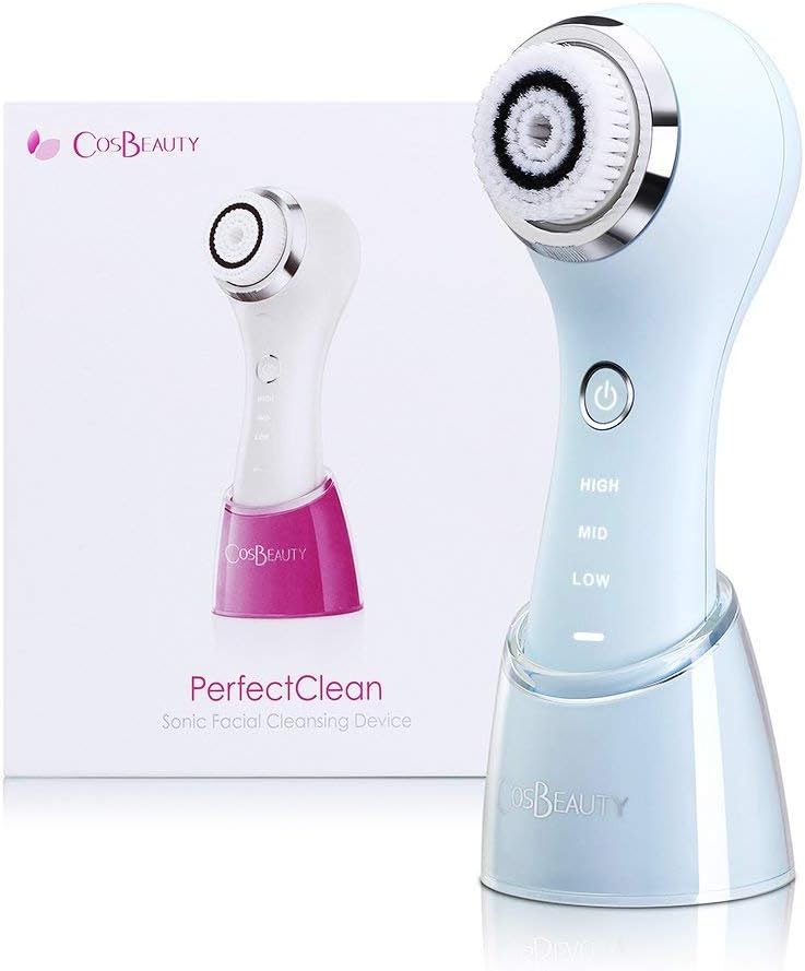 COSBEAUTY Facial Brush Waterproof Wireless Face Cleansing Brush System for Deep Cleaning Facial Massage for Sensitive Skin,3 Speeds Blackhead Remover (blue)