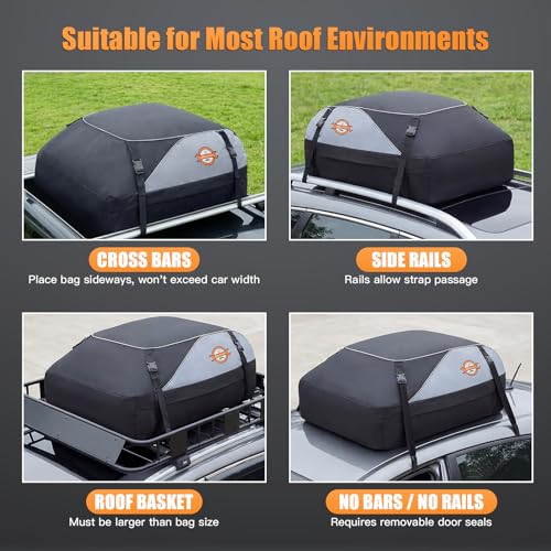 Sailnovo 425L Waterproof Car Roof Box, 1000D Folding Car Roof Box with 6 Reinforced Straps, 4 Hooks for Doors, Travel and Luggage, for Vehicles With/Without Luggage Rack