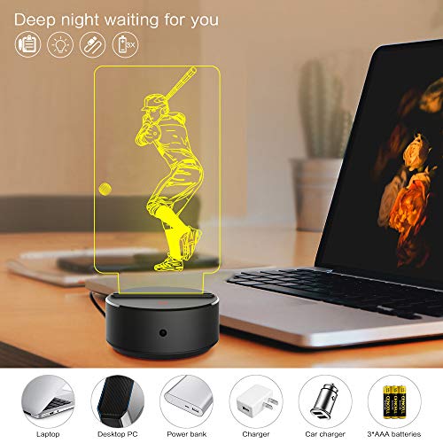 image for AmazeFan Baseball Night Light for Kids - 3D Baseball Night Lamp 7 Colo