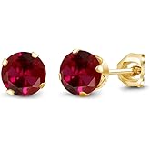 Gem Stone King Gemstone Birthstone Stud Earrings for Women Men | 18K Yellow Gold Plated | Round 5MM | Fine Jewelry Gifts for Her Him Mom Dad Wife