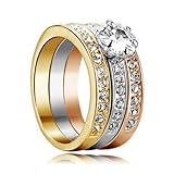Yoursfs Jewelry 3Pcs Halo Rings 18k Gold(Yellow White Rose) Plated Pave Mirco Austrian Crystal Trinity Rhinestone Wedding Band Ring Sets