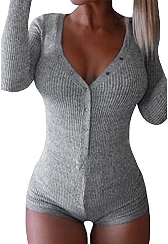 YOOGOG Women's Long Sleeve Bodysuit Polyester Cotton V-Neck Top Leotard Top Jumpsuit