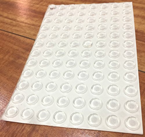 Clear Cabinet Door and Drawer Bumpers - Made in USA - 9.5mm x 3.2mm Sound Dampening Adhesive Transparent Rubber Pads Feet - Circular Flat Top 96 PCs