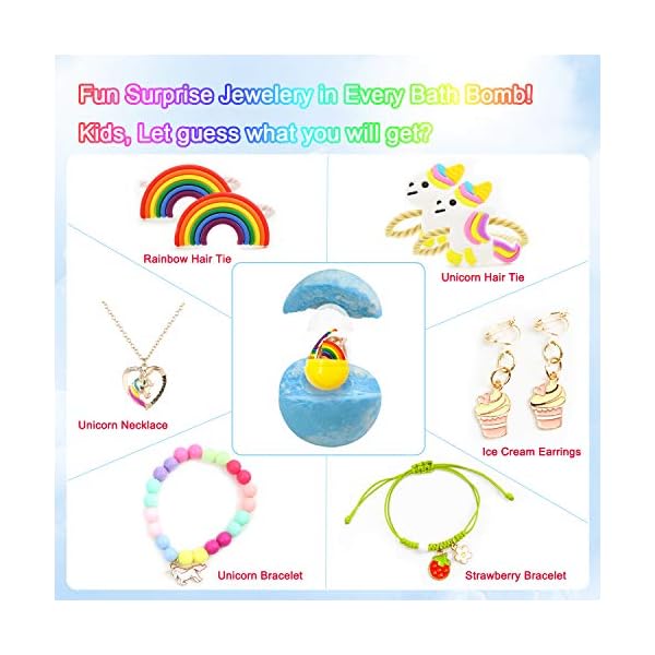 Panspace-Bath-Bombs-Gift-Set-for-Kids-6-Natural-Kids-Bath-Bombs-with-Surprise-Toy-Inside-Handmade-Spa-Fizzies-Bath-Bombs-for-Girls-with-Unicorn-Jewellery-Birthday-Christmas-Gifts-for-Kids-Girls Panspace Bath Bombs Gift Set for Kids, 6 Natural Kids Bath Bombs with Surprise Toy Inside, Handmade Spa Fizzies Bath…