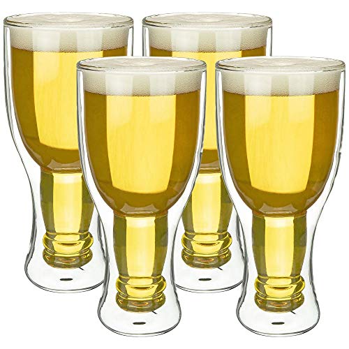 Fairly Odd Novelties Double Walled Beer Glass, Transparent, Insulated Beer Glasses, Double Wall Drinking Glass, Pack of 4