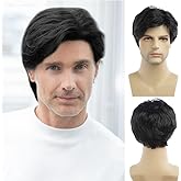 Baruisi Men Wigs Short Black Wig Synthetic Heat Resistant Natural Halloween Cosplay Hair Wig