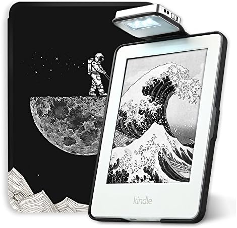 Young me All New Kindle E-reader Rechargeable Led Light and Auto Wake/Sleep and Hand Strap Leather Cover/Case for Kindle 2016 6 inch 8th generation(Not Fit Kindle Paperwhite) Moon