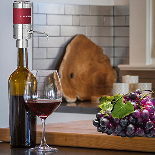 Electric Wine Aerator Vita Saggia - Instant 1-touch Control Pump Luxury Kit - For Most Refined Taste and Enhanced Flavor - Battery Operated - Automatic Dispenser Pourer Portable Compact - Gift Box