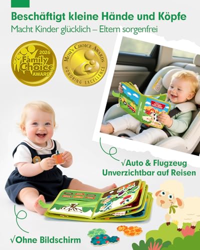 hahaland Montessori Toy from 1 Year - Farm Theme Quiet Book, 20-in-1 Busy Board Soft Felt for Early Education, Busy Book for Car Riding, Toy from 1 2 3 Years, Gift for 1 Birthday