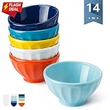 Sweese 1116 Porcelain Fluted Latte Bowl Set - 14 Ounce Stable and Deep - Microwavable Bowls for Dessert, Ice Cream - Set of 6, Hot Assorted Colors