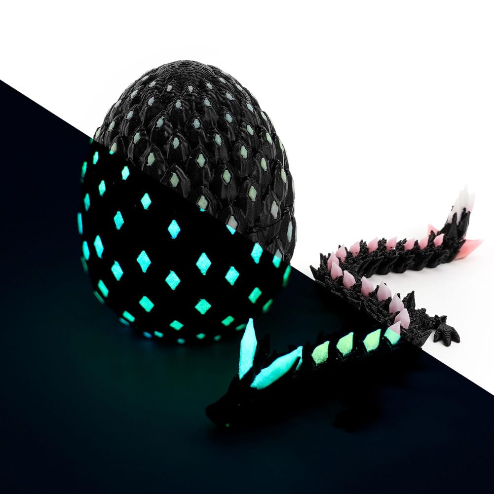 3D Printed Dragon Eggs with Dragon Inside, in The Dark Cool 3D Printer Articulated Animals Fidget Toy, Home Office Desk Decor, Gift for Kids, Teens, Boys, Girls (Luminous Rainbow Color)