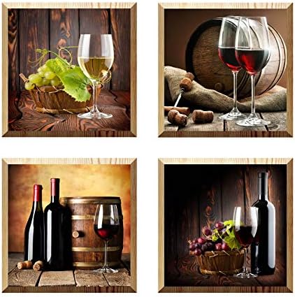 The Nisha 4 PC Pack Art Magic Pictures Peel and Stick 3D Vinyl Removable Wall Sticker Decals DIY Sticky Backsplash, Winery 4004-UK