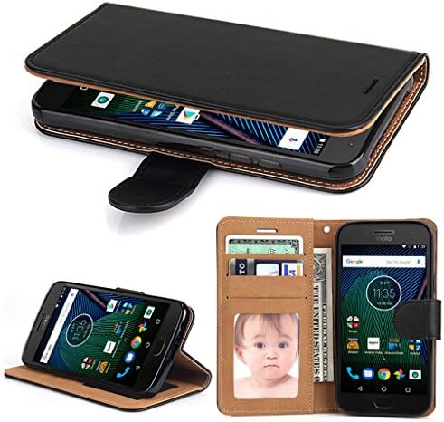 Moto G5 Plus Case, SOWOKO Book Style Leather Wallet Case Flip Folio Shockproof Protection Cover with Credit Card Slots and Kickstand for Motorola Moto G Plus (5th Generation) - Black