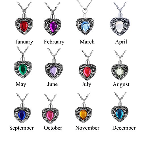 Valyria Angel Wing Birthstone Memorial Urn Necklace Stainless Steel Cremation Jewelry,Tawny(November) - Thumbnail 5