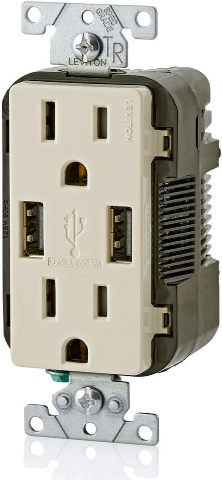 Leviton T5632-W 15-Amp Charger/Tamper Resistant Duplex Receptacle, 1-Pack, White - - 