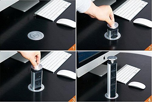 Pulling Pop-up Outlets Desktop Kitchen Countertop Island Power Grommet, Surgetek Hidden-Power Power Strip with 3-Socket& Dual USB Chargers Double-Break Switch (Without Surge Protector) - Thumbnail 4