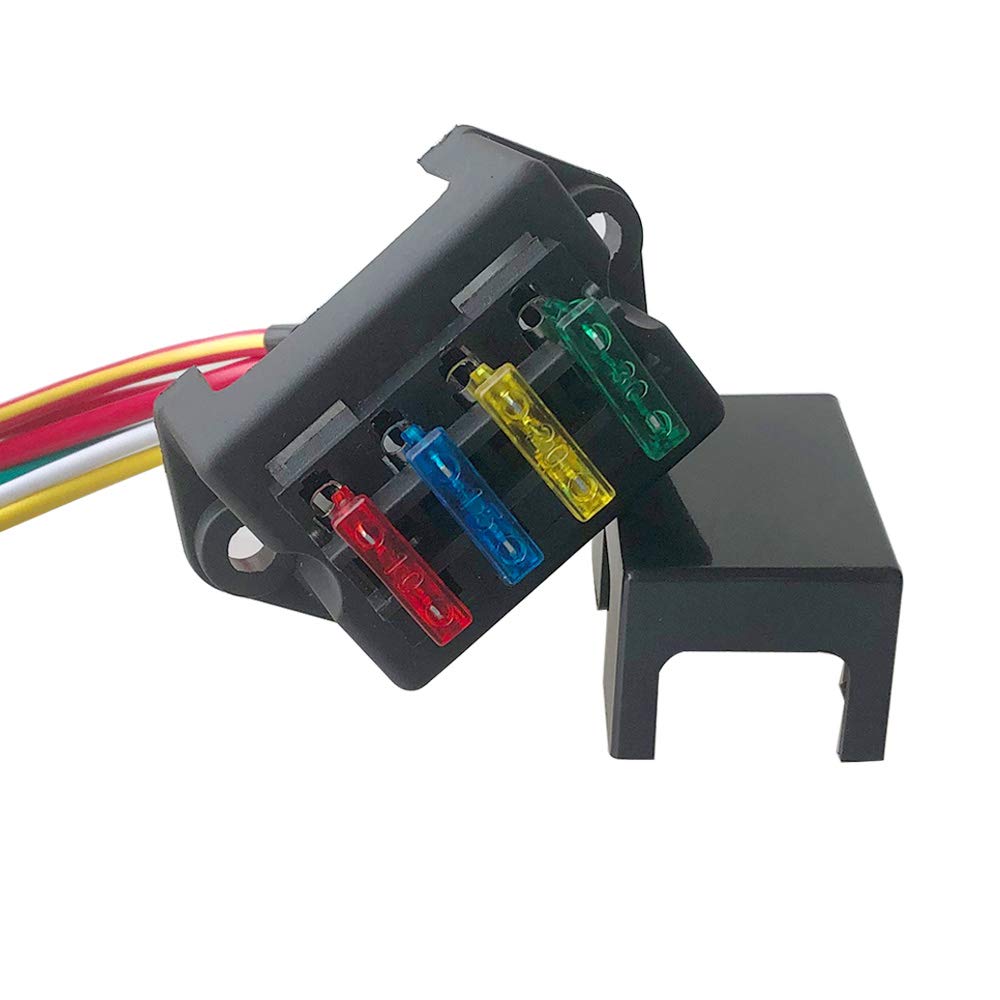 QitinDasen Premium 4 Way Fuse Box with Cables, Universal Standard Blade Fuse Holder, Car Fuse Block, with 10 Free Standard Blade Fuses (12V/24V/32V/48V)