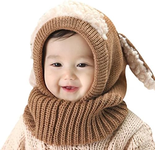 ALABAR Winter Hat Scarf Woolen Earflap Hood Caps Baby Girls Boys Kids Neck Warmer Cute Animal Style (brown)