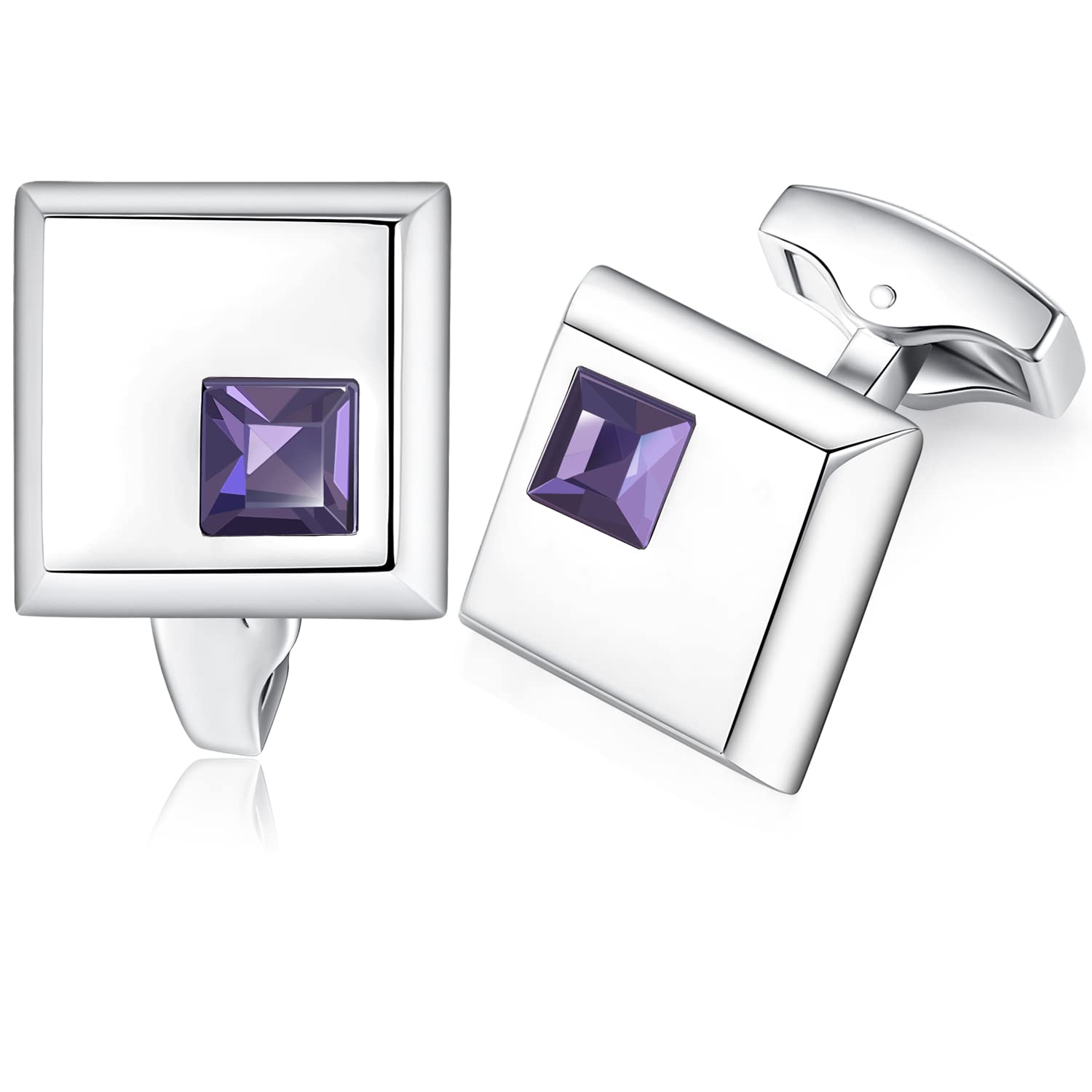 HONEY BEAR Square Crystal Cufflinks for Men Shirt Business Wedding Gift (Purple)