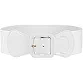 JASGOOD Women Elastic Wide Belt Stretchy Vintage Waist Belt for Dress with Fashion Square Buckle