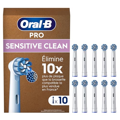 Oral-B Brossettes de Rechange Sensitive Clean, lot de 10, Blanches – Recharges Brosse à Dents Électrique Pro avec des Brins Ultra Doux pour les Gencives Saines, Emballage en Carton