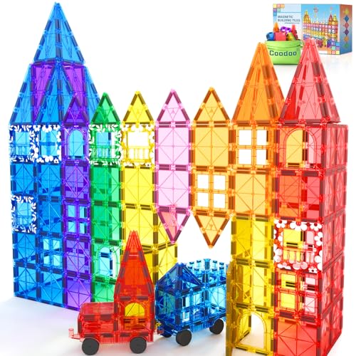 Coodoo Magnetic Building Blocks Toy for Children, 100 Pieces 3D Magnetic Constructions Children with 2 Cars, Educational Gift Montessori Toys Children 3 Years