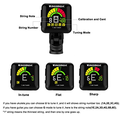 WINGO Rechargeable Chromatic Clip-on Tuner for Acousitc& Electric Guitar, Bass, Ukulele and Violin, Muliti Tuning Modes for all Stringed Instruments