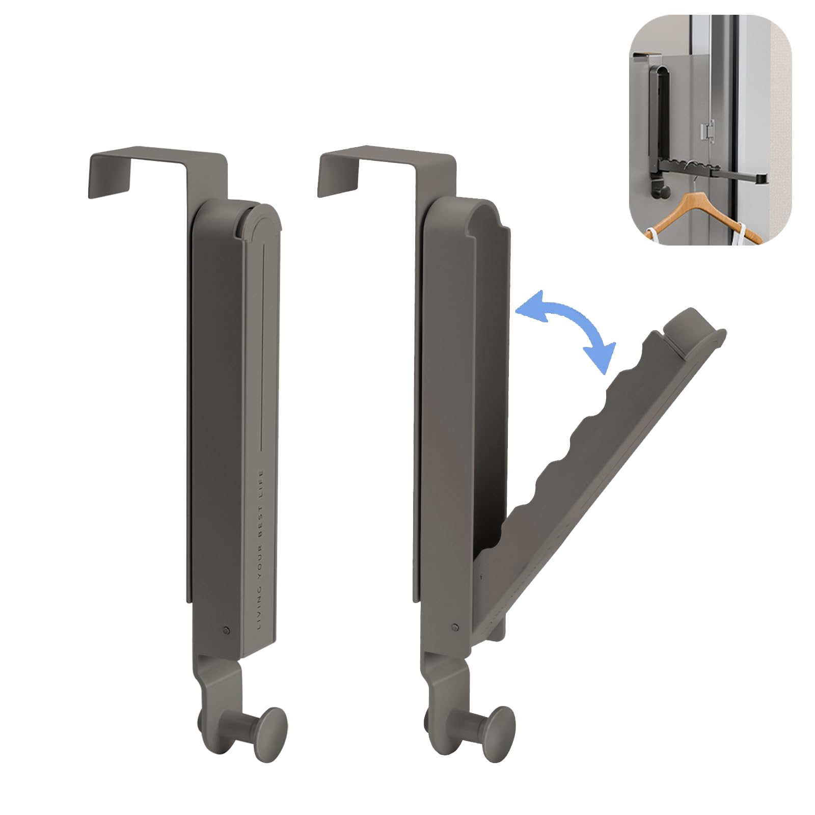 2PCS Foldable Over Door Hanger, Retractable Wall Hooks Over The Door Hook with 6 Groves, No Drilling Coat Door Hook to Save More Space, Behind Back door for Hang Clothes,Towels,Hats, Bag (Black)