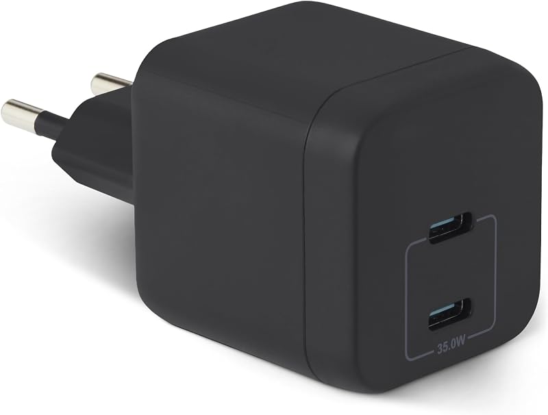 USB-C-Wandladegerät mit Nano-GaN-Technologie und Schnellladefunktion, 35W, 2 Anschlüsse für Tablets/Telefone, Schwarz — Foto 1 von 5