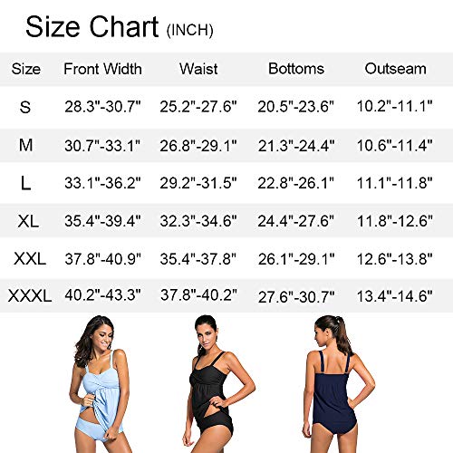 ZNCMRR Women's Solid Ruched Tankini Top Swimsuit with Triangle Briefs Plus Size (XXL, Black) - Thumbnail 5