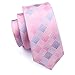 Hi-Tie Men Pink Blue Check Plaid Tie Necktie with Cufflinks and Pocket Square Tie Set