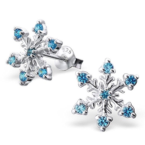 925 sterling silver snowflake w/ aquamarine cz stud earrings 1616…