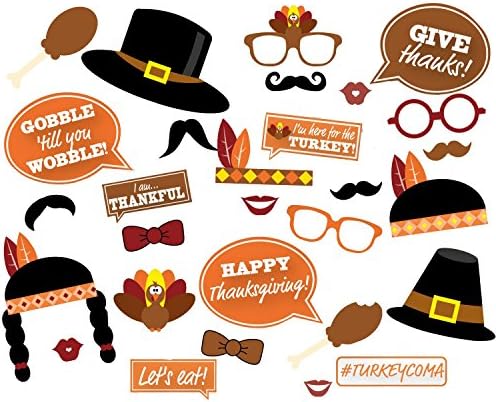 Thanksgiving Photo Booth Props - Happy Thanksgiving Day Photobooth Costume DIY Kit - 29pcs