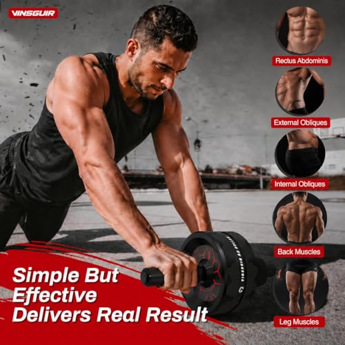 VINSGUIR Ab Roller Wheel, Abs & Core Workout Equipment for Home Gym with Knee Pad Accessories, Abdominal Wheel for Full-body Strength Training
