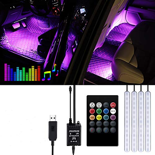 Car LED Strip Light-Viden Interior Car Lights,4pcs 48 LED Car Underglow Lights,Waterproof Multicolor Music Lighting Kits with Wireless Control and Sound Active Function, DC 5V