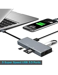 Nobebird USB C Hub 1000M RJ45, 3 puertos USB 3.0, lector de tarjetas SD TF, 6 en 1 USB C Hub Ethernet para MacBook Pro 2016 2017 2018, ChromeBook, XPS, y más dispositivos USB C (gris espacio)