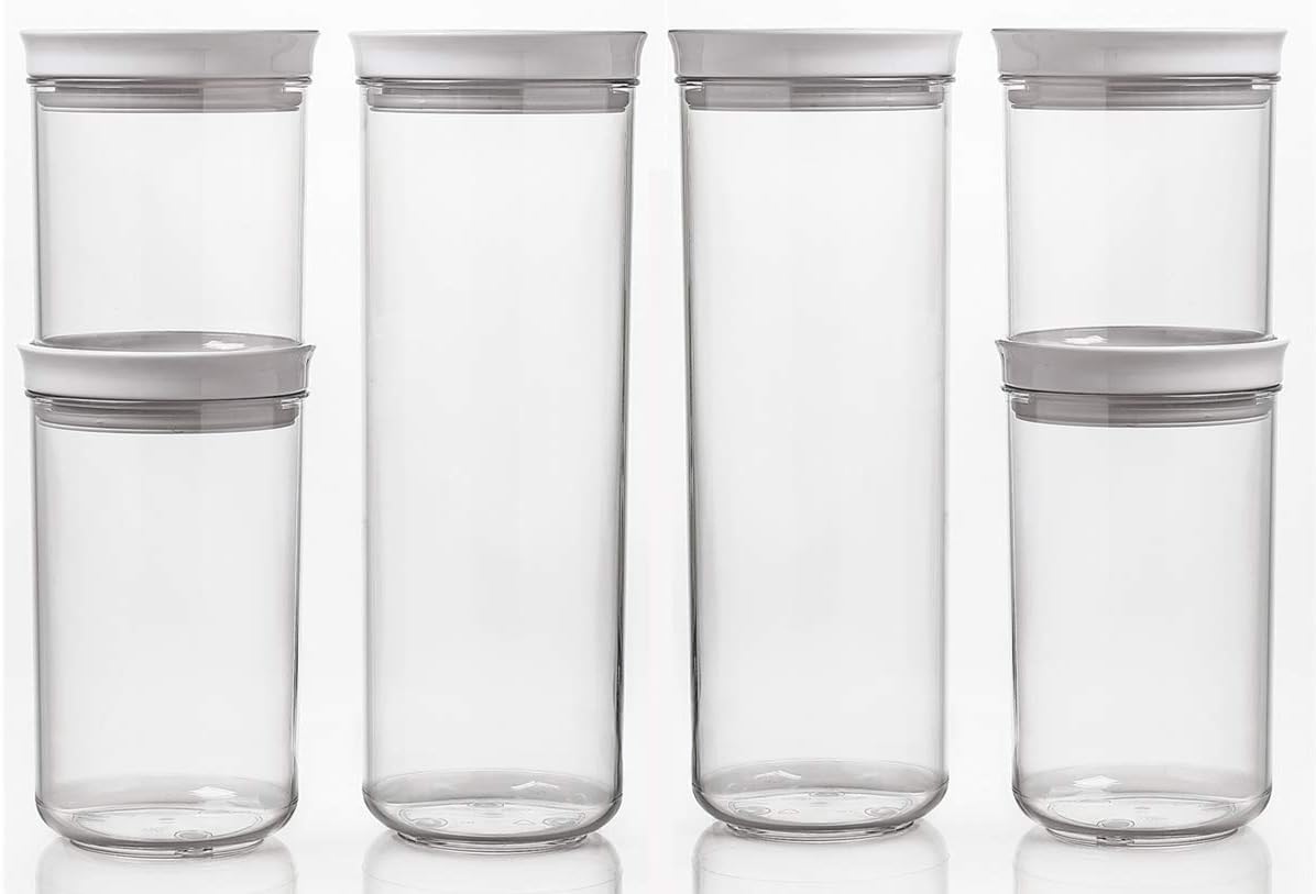 SANNO Food Storage Containers with Lids Airtight 6PCS Kitchen Pantry Organization Storage Containers PBA Free Clear Plastic Canisters Sets for Flour, Sugar, Cereal