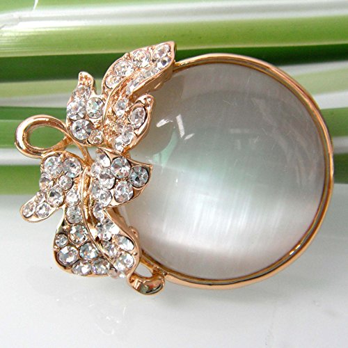 Navachi 18k Gold Plated Brooch Pin - Clear Crystal & White Created Opal Fruit/Tomato Design - View #7