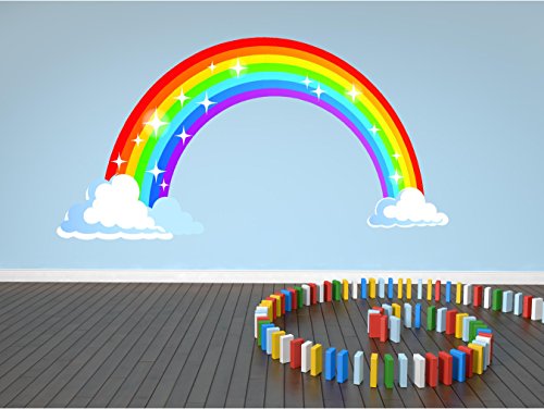 Rainbow Nursery Clouds Huge Kids Wall Art Sticker Full Colour Print Decal Transfer P2Q (Medium 40cm x 21cm)
